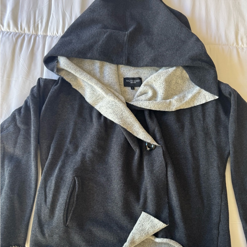 Walter Baker Charcoal Hooded Trench Coat with Light Gray Lining